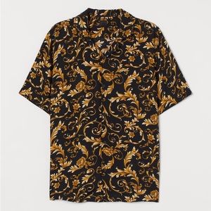 ISO H&M Men’s Patterned Resort Shirt in Black and Gold (Sizes XS, S, and M)